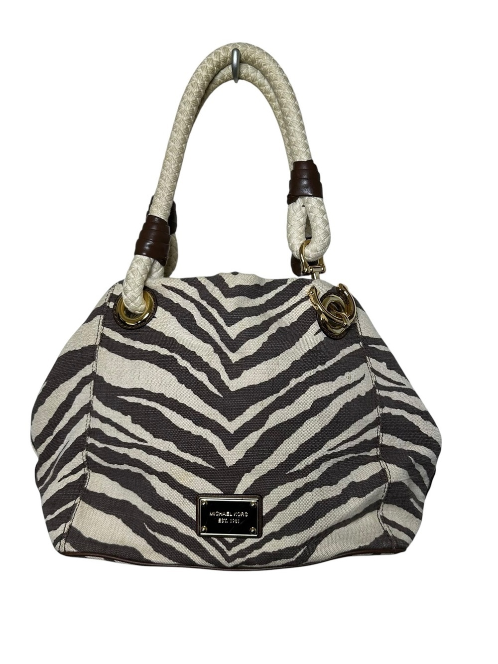 Michael Kors Zebra-Print Shoulder Bag in Black and Cream with Rope Handles